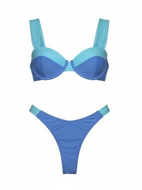 Cupshe Colorblock Padded Wide Strap Bikini Blue Light Blue Size top S bottom M